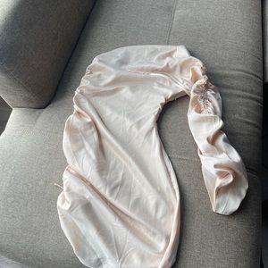 Champagne One Shoulder Ruched Sleeve Bodycon Dress